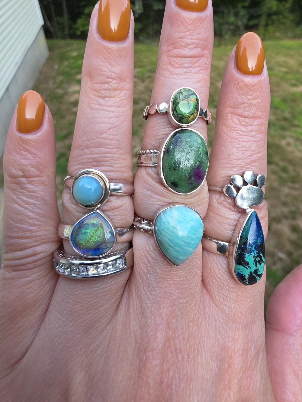 Multi-Stone Plated Statement Ring Lot Bundle Estate in Teal, Turquoise & Green - Picture 5 of 12